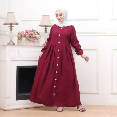 Baju Gamis Wanita Gamis Rayon Polos Busui Full Kancing Depan XL - ijo botol, XL XL maroon