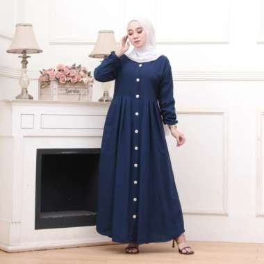 Baju Gamis Wanita Gamis Rayon Polos Busui Full Kancing Depan XL - ijo botol, XL XL navy