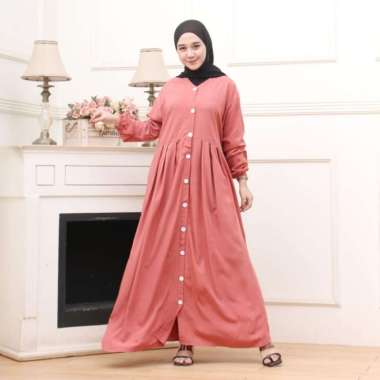 Baju Gamis Wanita Gamis Rayon Polos Busui Full Kancing Depan XL - ijo botol, XL XL dusty ping