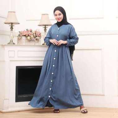 Baju Gamis Wanita Gamis Rayon Polos Busui Full Kancing Depan XL - ijo botol, XL XL blue denim