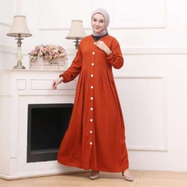 Baju Gamis Wanita Gamis Rayon Polos Busui Full Kancing Depan XL - ijo botol, XL XL Teracota