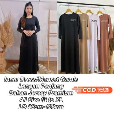 Manset Gamis Lengan Panjang/Inner Dress/Dalaman gamis/Bahan Jersey - Putih Navy