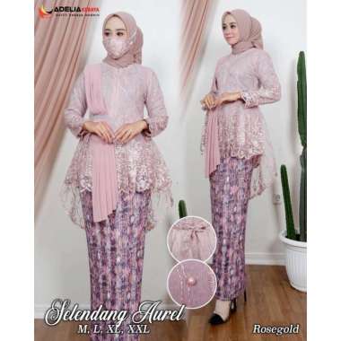 SET KEBAYA BLOUSE SELENDANG AUREL - MODEL KEBAYA - BAJU KEBAYA PESTA DAN WISUDA MODERN M ROSE GOLD