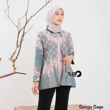 Batik wanita atasan batik modern batik kerja kantor blouse batik bolero XL Bolero Seroja sage