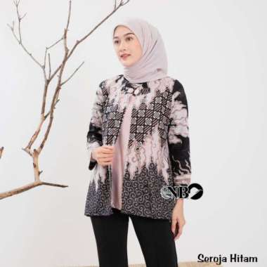 Batik wanita atasan batik modern batik kerja kantor blouse batik bolero M Bolero Seroja hitam