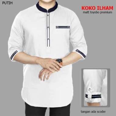 Pin&Ko Koko Kurta Ilham S M L XL XXL 3XL Koko Qurta Pakaian Muslim Pria Dewasa Putih XL