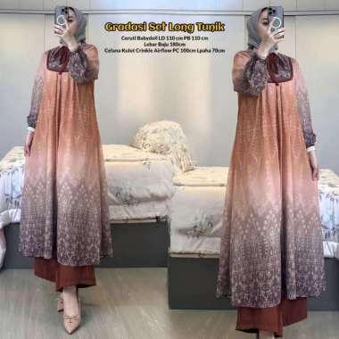 Gradasi Set Long Tunik - One Set Wanita Tunik Ceruti Babydoll Baju Setelan Kekinian Celana Kulot All