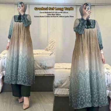 Gradasi Set Long Tunik - One Set Wanita Tunik Ceruti Babydoll Baju Setelan Kekinian Celana Kulot All