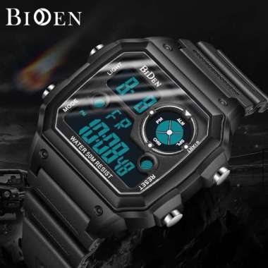 BIDEN Jam Tangan Pria Digital Olahraga Militer Tali Silikon Anti Air Persegi Jam Tangan Cowok Origin