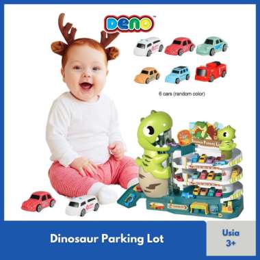 DENO Mainan Anak Tempat Parkir Mobil-Mobilan Dinosaurus Dinosaur Parking Lot