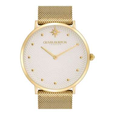 Jam Tangan Wanita Olivia Burton Celestial 24000024 Ladies White Dial Gold Mesh Strap