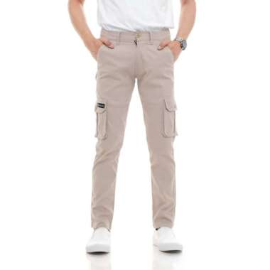 Celana Panjang Cargo Pants Pria Bahan Cotton Twill Stretch - Abu-abu, 36 30 Cream