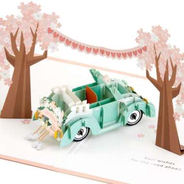 GREETING CARD- HALLMARK- WEDDING CARD- JUST MARRIED- CLASSIC CAR- 3D
