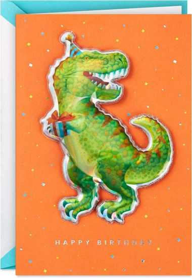 GREETING CARD- SIGNATURE- HALLMARK- BIRTHDAY- KIDS- DINOSAURS- T-REX