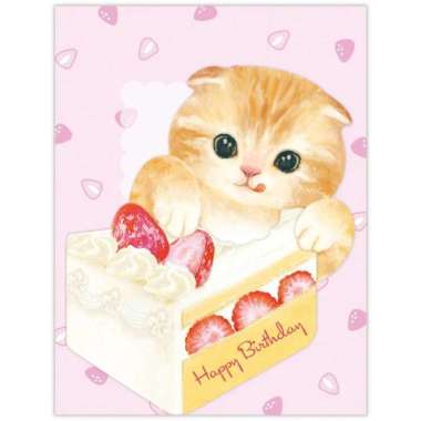 MINI GREETING CARD -HALLMARK -SCOTTISH FOLD- GOURMET CAT- BIRTHDAY CARD- JP