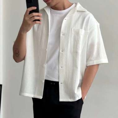 COZYCLUB Cuban Bowling Shirt Linen - Kemeja Linen Kerah Pria - Black, M BW M