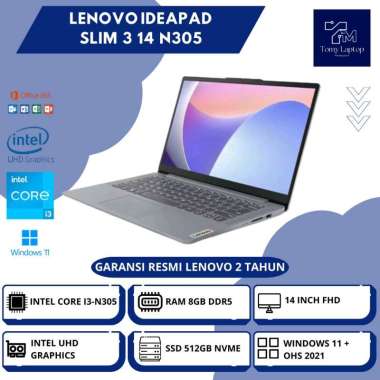 LAPTOP BARU LENOVO IDEAPAD SLIM 3 14 INTEL CORE I3-N305 RAM 8GB DDR5 SSD 512GB NVME 14INCH FHD - 37I