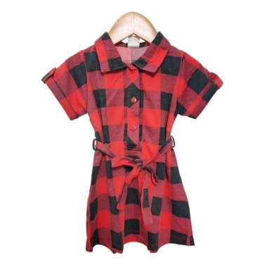 PLEU Dress Krah Kotak Merah Dress Anak Perempuan 8 tahun