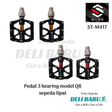 SYTE Pedal QR 3 bearing M417 Quick release CNC sepeda lipat MTB fixie Hitam-merah
