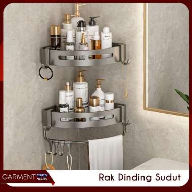 Rak Sudut Aluminium Kamar Mandi Kabinet Gantung Tempel Dinding Wadah Skincare Kait Spons Anti Karat 