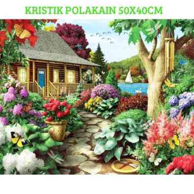 Paket kristik rumah pedesaan taman bunga 01 cross stitch paket