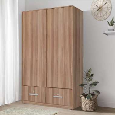 Kirana Lemari Pakaian Kayu 2 Pintu Sliding / Geser Wardrobe Putih Modern Minimalis - Omaha Brown Tea