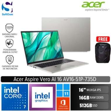 Acer Aspire Vero 16 AI AV16 51P 735D Notebook [Ultra 7 155U/16GB/1TB SSD/16"/Win 11 Home + OHS 2021]