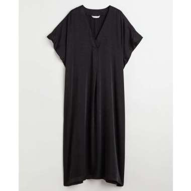 LONG DRESS V.NECK KAFTAN DRESS LENGAN PENDEK L HITAM
