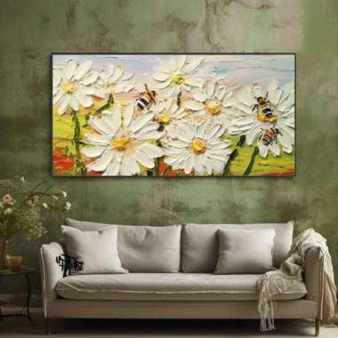 Hiasan Dinding Lukisan Abstrak Modern Textured Floral 3D - future art painting DENGAN BINGKAI 80x150