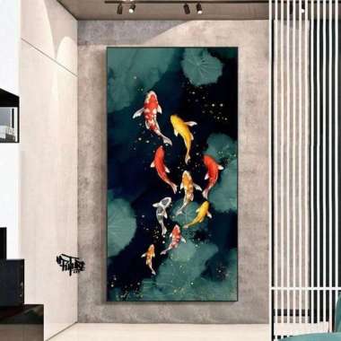 Lukisan ikan koi fengshui 9 plus bingkai hiasan dinding - future art painting TANPA BINGKAI 120x60
