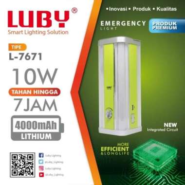 Lampu Emergengy Cas LUBY L 7671 Putih Baterai Rechargeable Ulang Lampu EMergency LED Camping 10 Watt