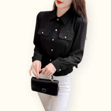 Kemeja lengan panjang Wanita Gaya Korea model terbaru - Jfashion Martha L Hitam