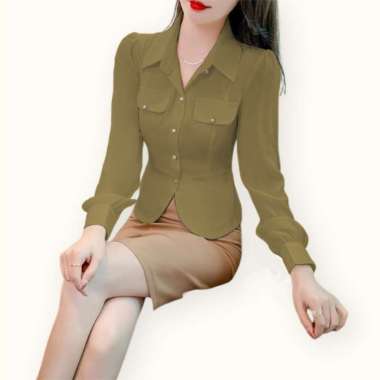 Kemeja lengan panjang Wanita Gaya Korea model terbaru - Jfashion Martha L Coklat