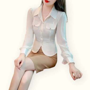 Kemeja lengan panjang Wanita Gaya Korea model terbaru - Jfashion Martha L Putih