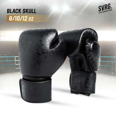 Svarga Boxing Gloves - Sarung Tinju Muay Thai - MMA - Kickboxing 12 oz Black Skull