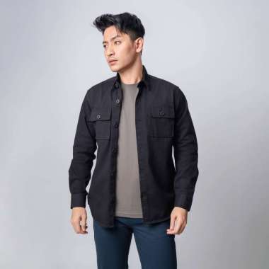VENGOZ - Jacket Shacket Pria Workwear Shirt Raven Black M
