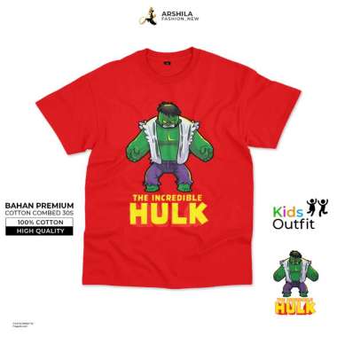 BAJU ANAK PEREMPUAN LAKI LAKI KAOS POLOS ANAK Combed 30s Sablon HULK XXL Merah