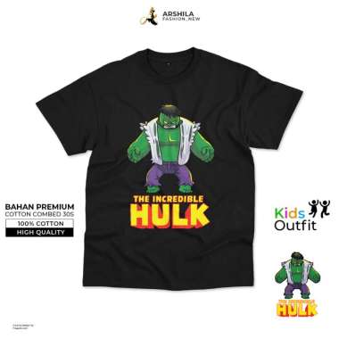 BAJU ANAK PEREMPUAN LAKI LAKI KAOS POLOS ANAK Combed 30s Sablon HULK L Hitam