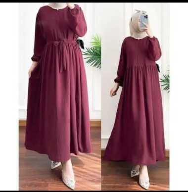 Bavina Dress bahan Cringkel Gamis terbaru 2023 kekinian Wanita Dewasa L merah bata