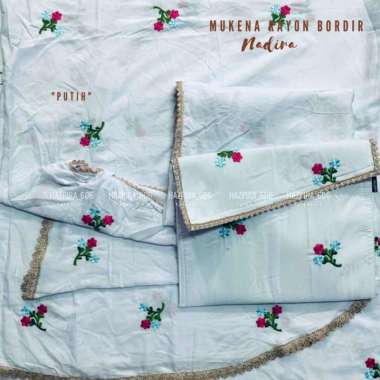 MUKENA DEWASA KATUN RAYON BORDIR NADIRA JUMBO PUTIH