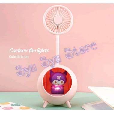 2 in 1 Desk Fan Lamp Kipas Lampu Tidur Meja Usb Kuromi Pochacco Cinnamoroll Kuromi