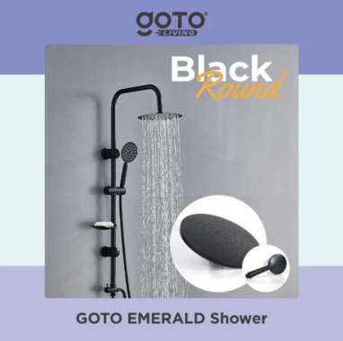GOTO EMERALD RAIN SHOWER TIANG 1 SET SHOWER KAMAR MANDI ROUND BLACK