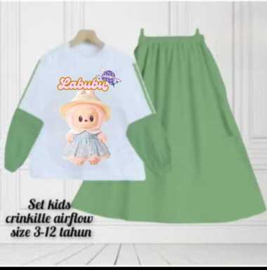 Baju setelan anak perempuan karakter LABUBU cantik terbaru viral kekinian 5-6 tahun hitam