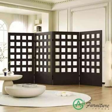 Pembatas Ruangan Kayu Jati 4 Panel