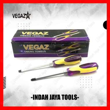 VEGAZ Obeng TEMBUS Gagang Plastik 5 Inch PLUS MIN (+) (-) Ketok Gedor Screwdriver PLUS