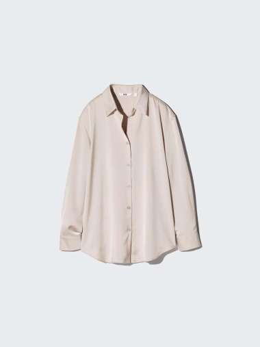 UNIQLO Blus Satin Blouse wanita pink S