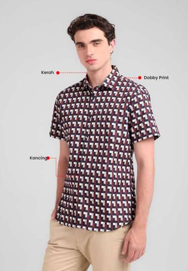 MANZONE - Kemeja Dobby Lengan Pendek Pria Romero Slim Fit - Navy Navy M