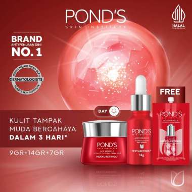 Pond's Age Miracle Hexyl Retinol Niacinamide Day Cream 9gr & Whip Cream 14 gr Free Ponds Age Miracle