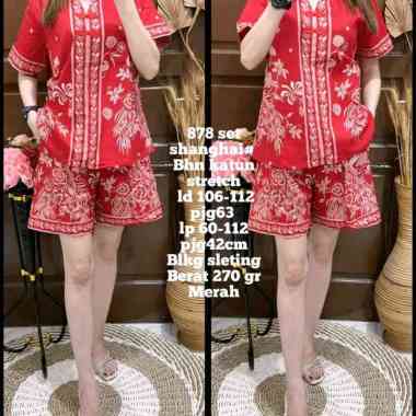 878 Setelan Celana Baju Batik Shanghai Wanita/Set Celana Shanghai Katun Imlek Wanita