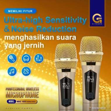 MICROPHONE WIRELESS G-POWER 2MIC (BATERAI CHARGE) 101 COUPLE GOLD MIC KARAOKE TANPA KABEL SUARA BAGU